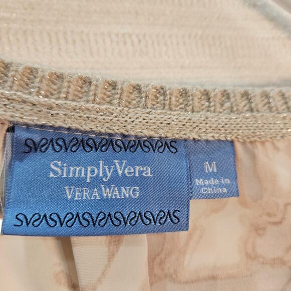 Simply Vera Cream Gray Silver Sweater Geometric Back Brown Medium Classic - Picture 3 of 8